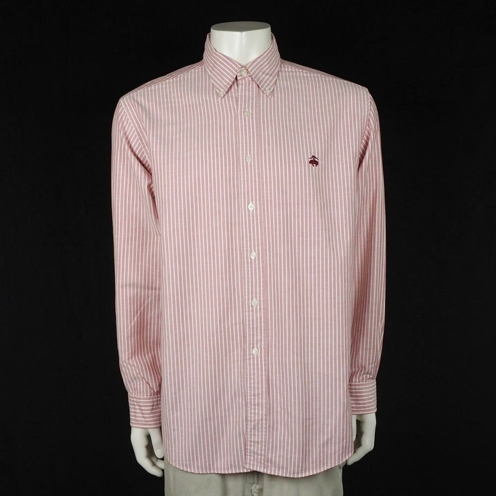 Brooks Brothers Button Down Shirt Mens Large Red Striped Oxford Supima Cotton